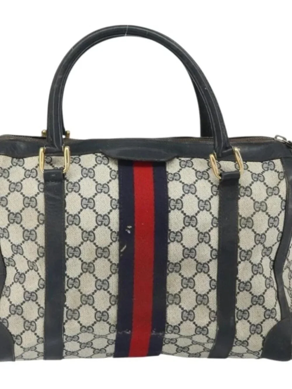 GUCCI GG Supreme Sherry Line Boston Bag PVC Navy Gold Red - Picture 3 of 15